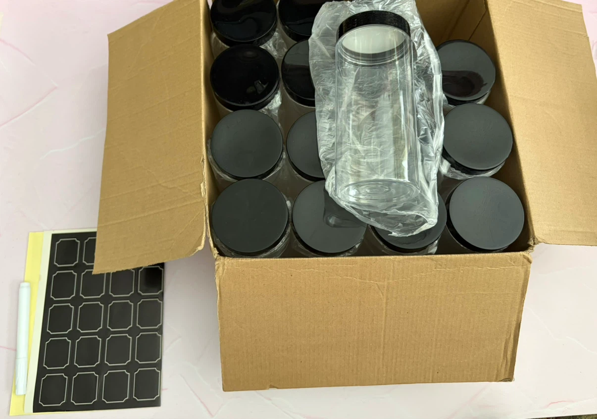 New 16 pack 16 oz Round Clear Plastic Storage Jars with Lid