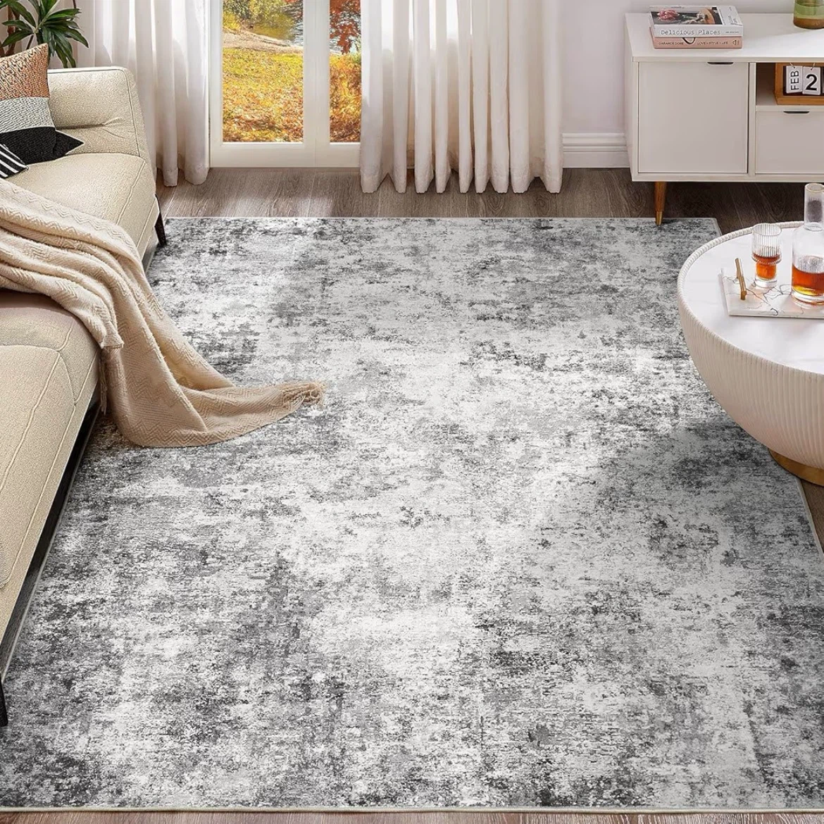 Grey Abstract Low Pile Rug 10' x 14'