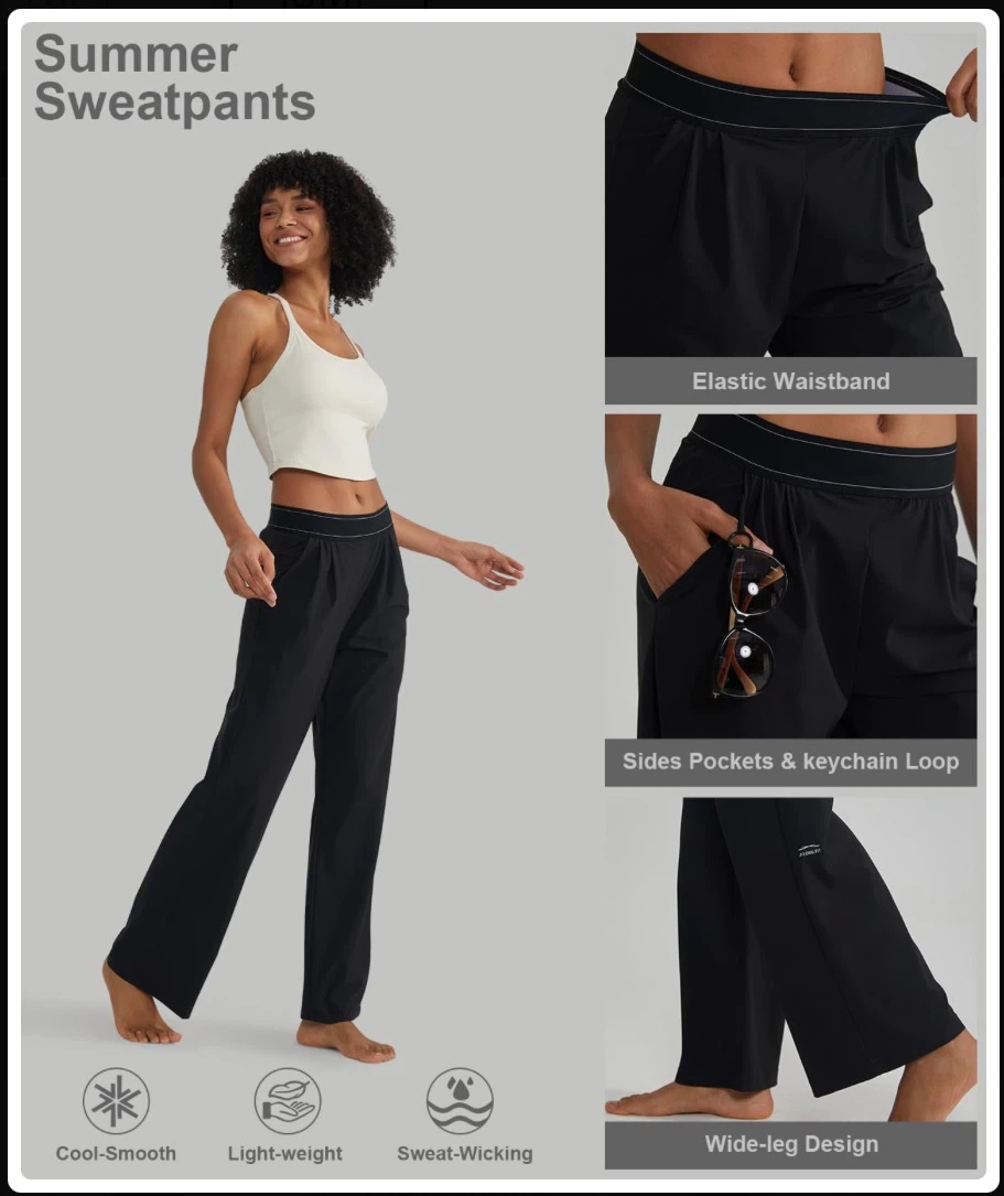 Along Fit Black Wide Leg Summer Sweatpants