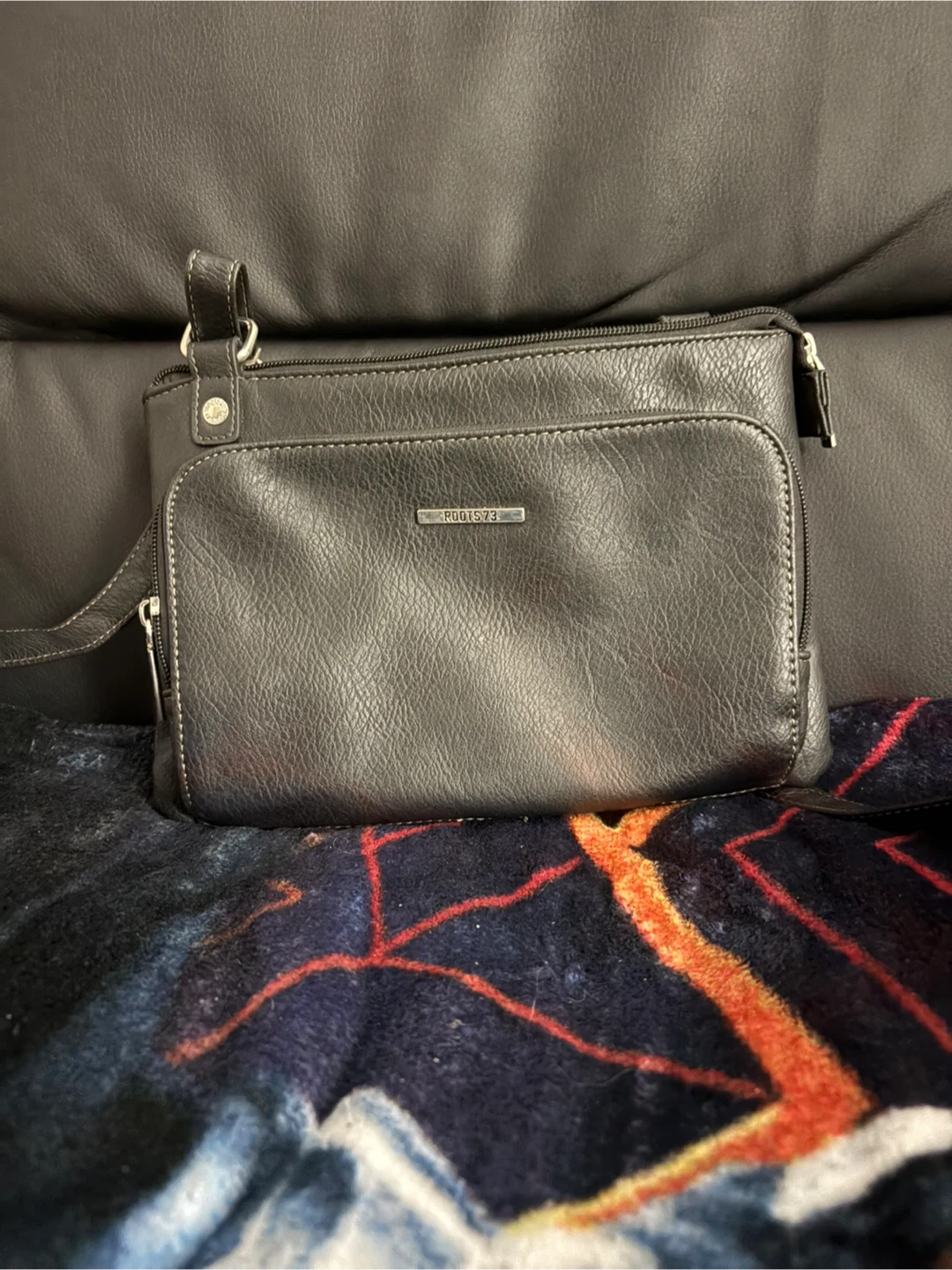 Roots Black Leather Crossbody Bag