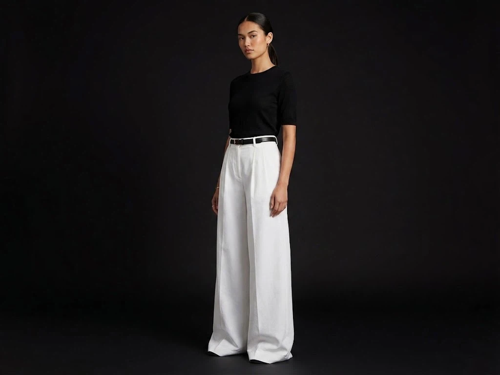 Zara White Wide Leg Pleated Trousers Size L