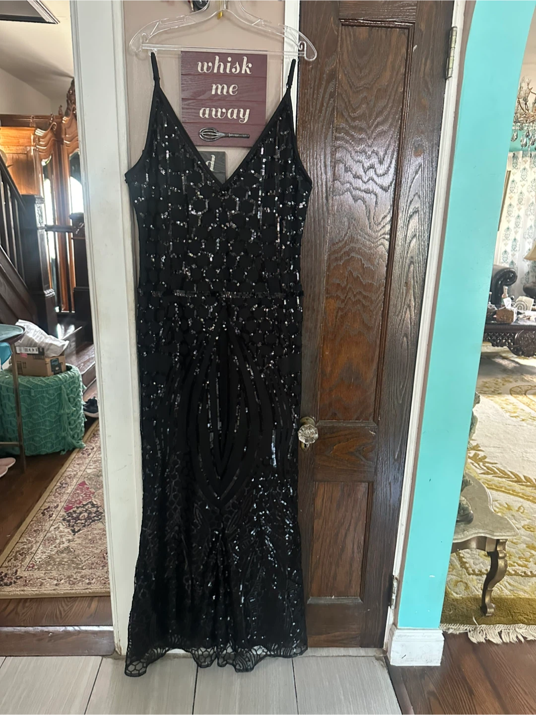 Black V-Neck Sequin Sleeveless Maxi Dress