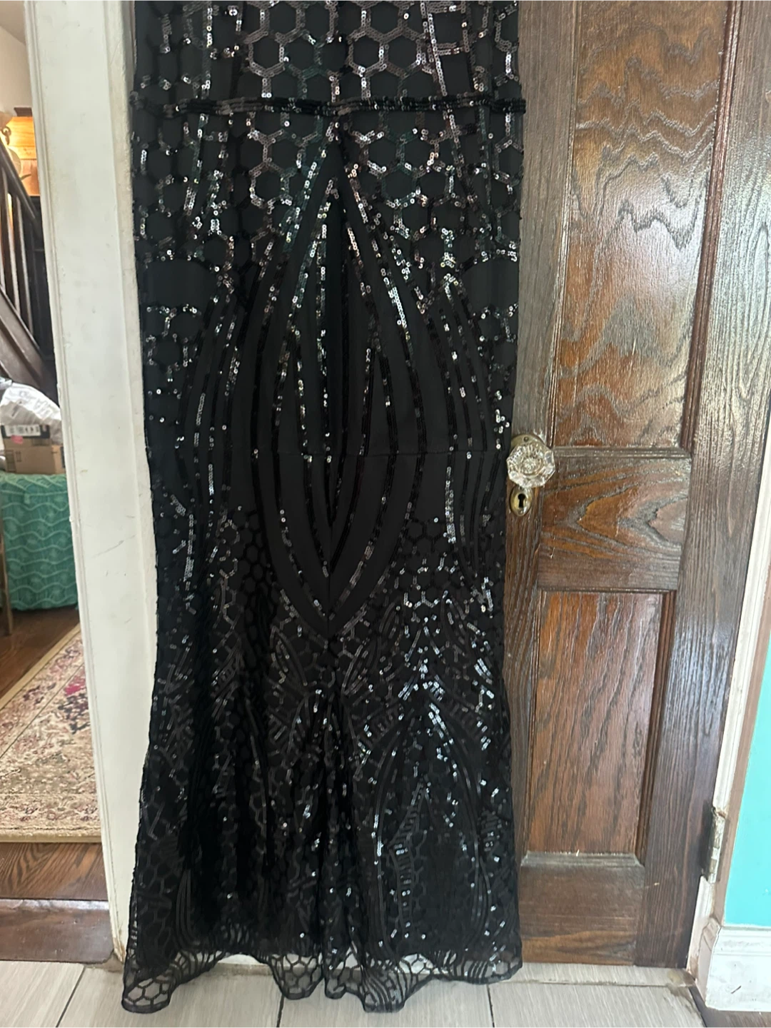 Black V-Neck Sequin Sleeveless Maxi Dress - photo 3