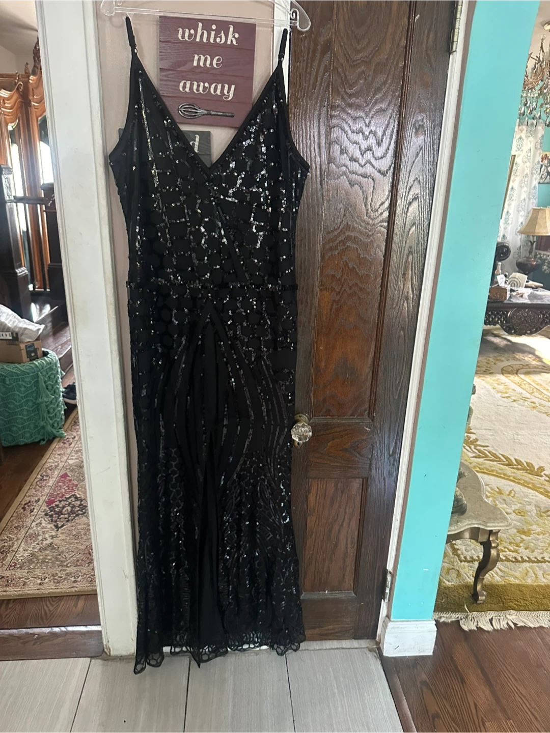 Black V-Neck Sequin Sleeveless Maxi Dress - photo 4