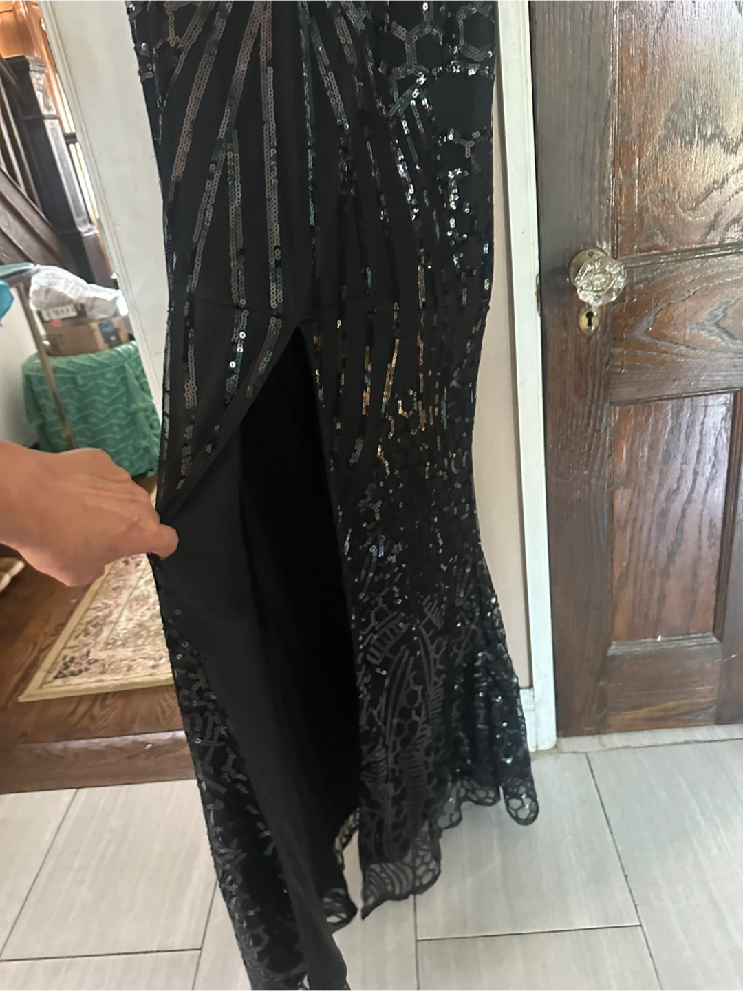Black V-Neck Sequin Sleeveless Maxi Dress - photo 5