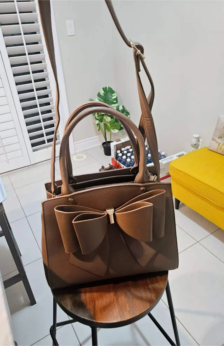 Brown Faux Leather Tote Bag with Bow - NEED TO SELL EVERYTHING - photo 4