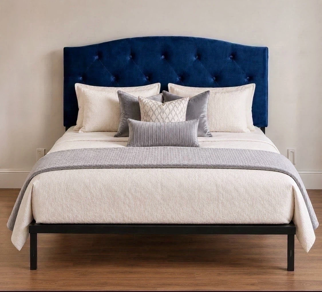 New Queen Size Elegant Blue Upholstered Headboard