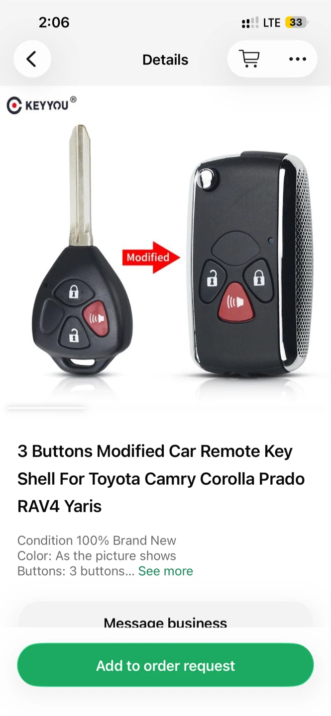 Modified Flip Key Shell for Toyota - 4 Buttons - photo 2