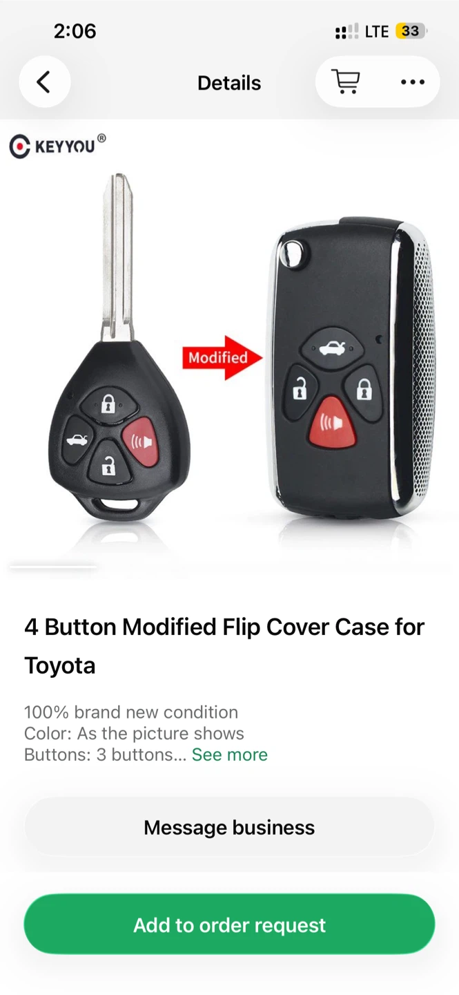 Modified Flip Key Shell for Toyota - 4 Buttons - photo 3
