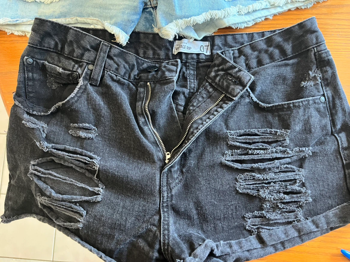 Vintage Rip Denim Shorts (Black, Grey, Light Blue)