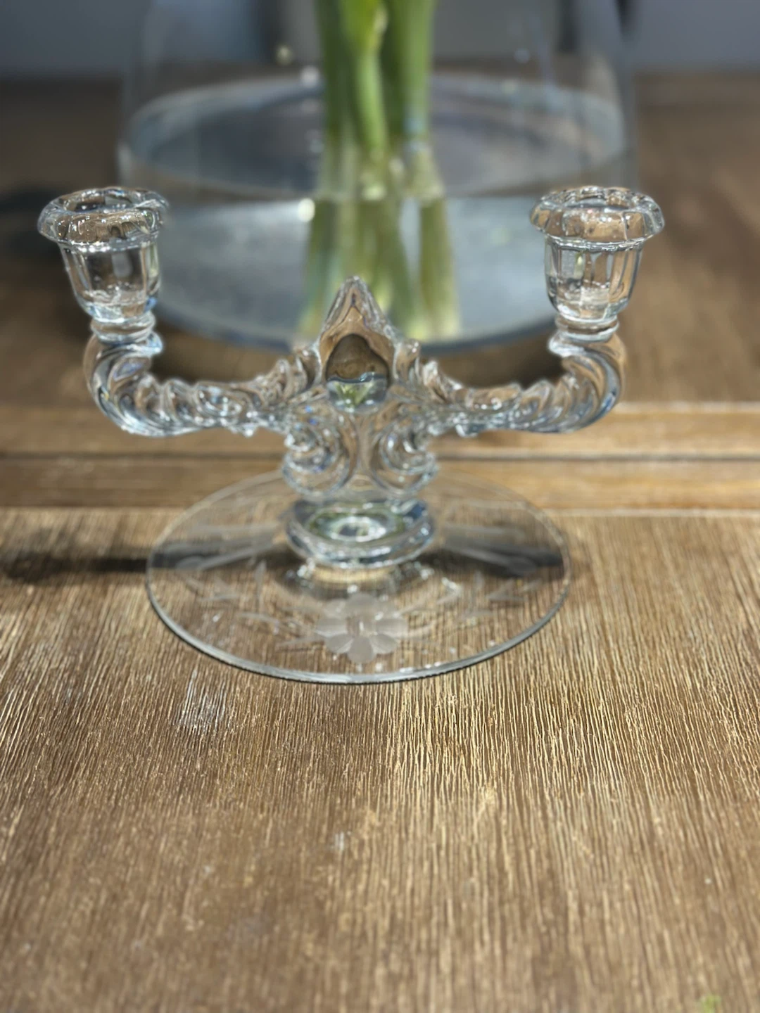 Vintage clear Glass Taper Candle Holder