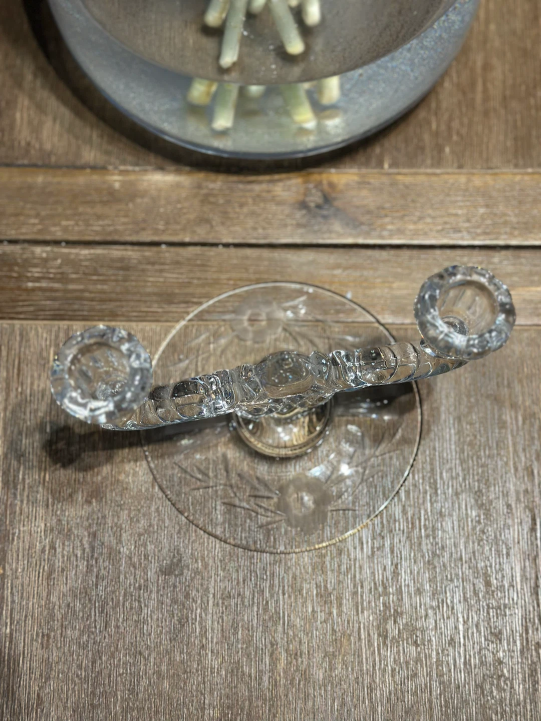 Vintage clear Glass Taper Candle Holder - photo 3