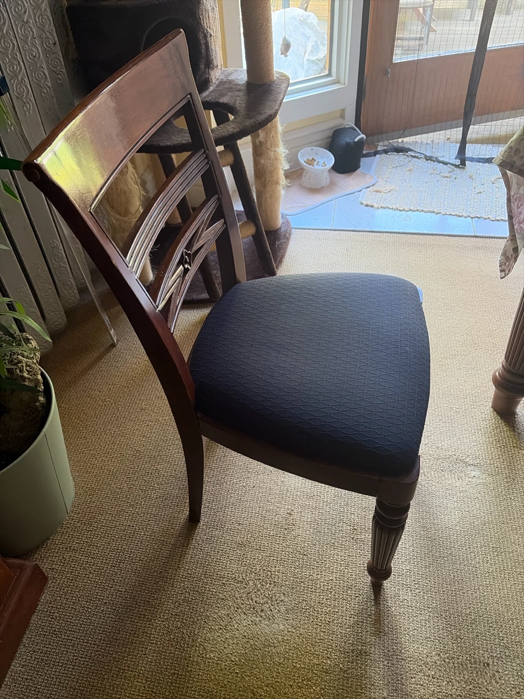 Set of 6 Wooden Dining Chairs with Dark Upholstery