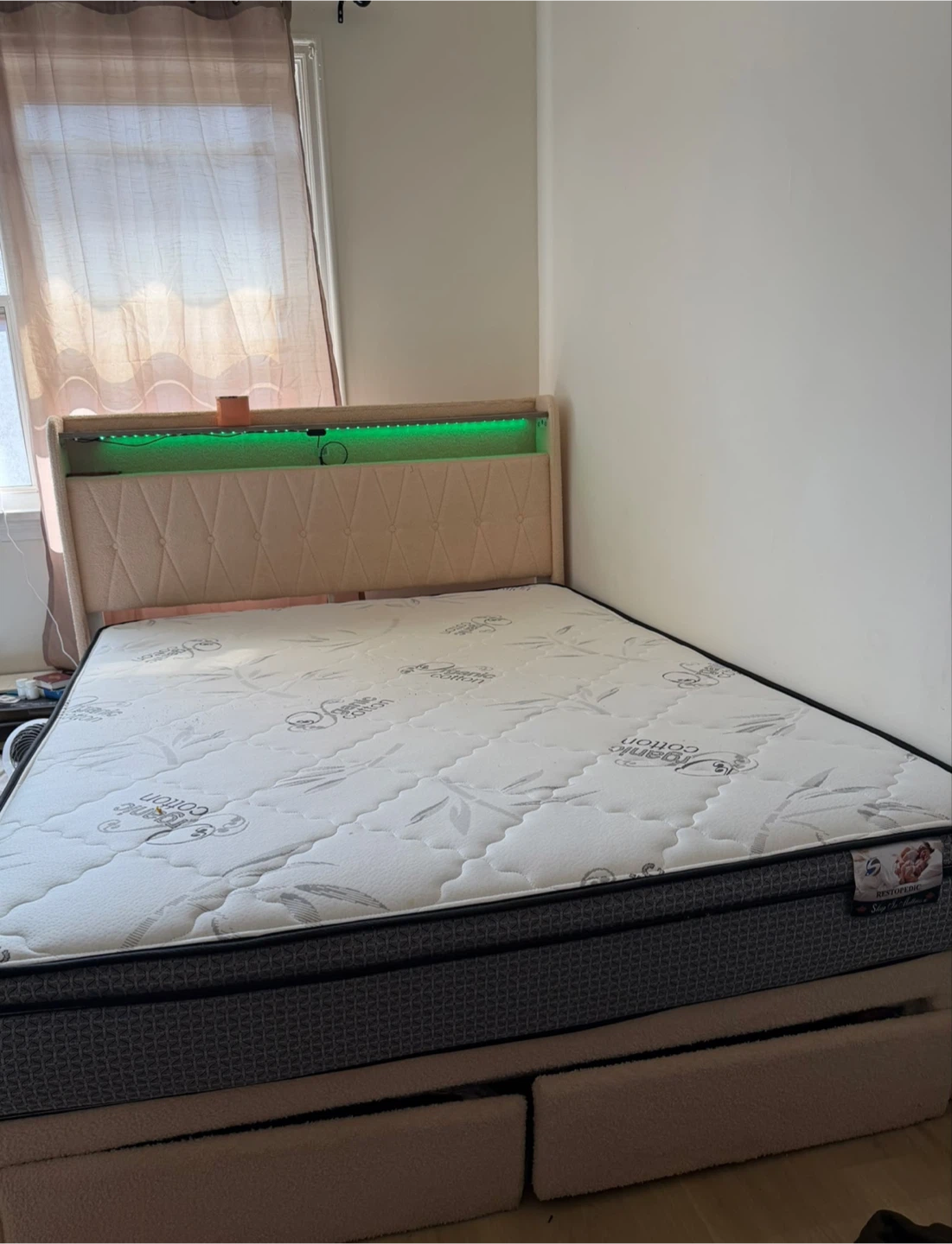 Restopedic organic cotton mattress and storage bed frame