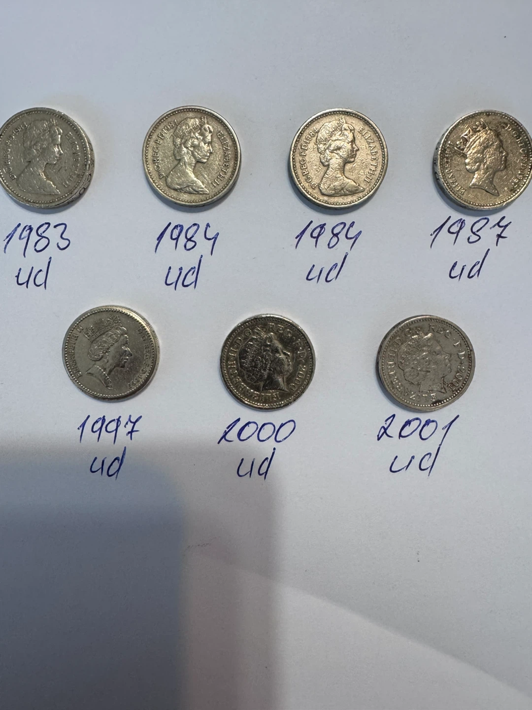 Collection of British Pounds upside down (1983-2001)