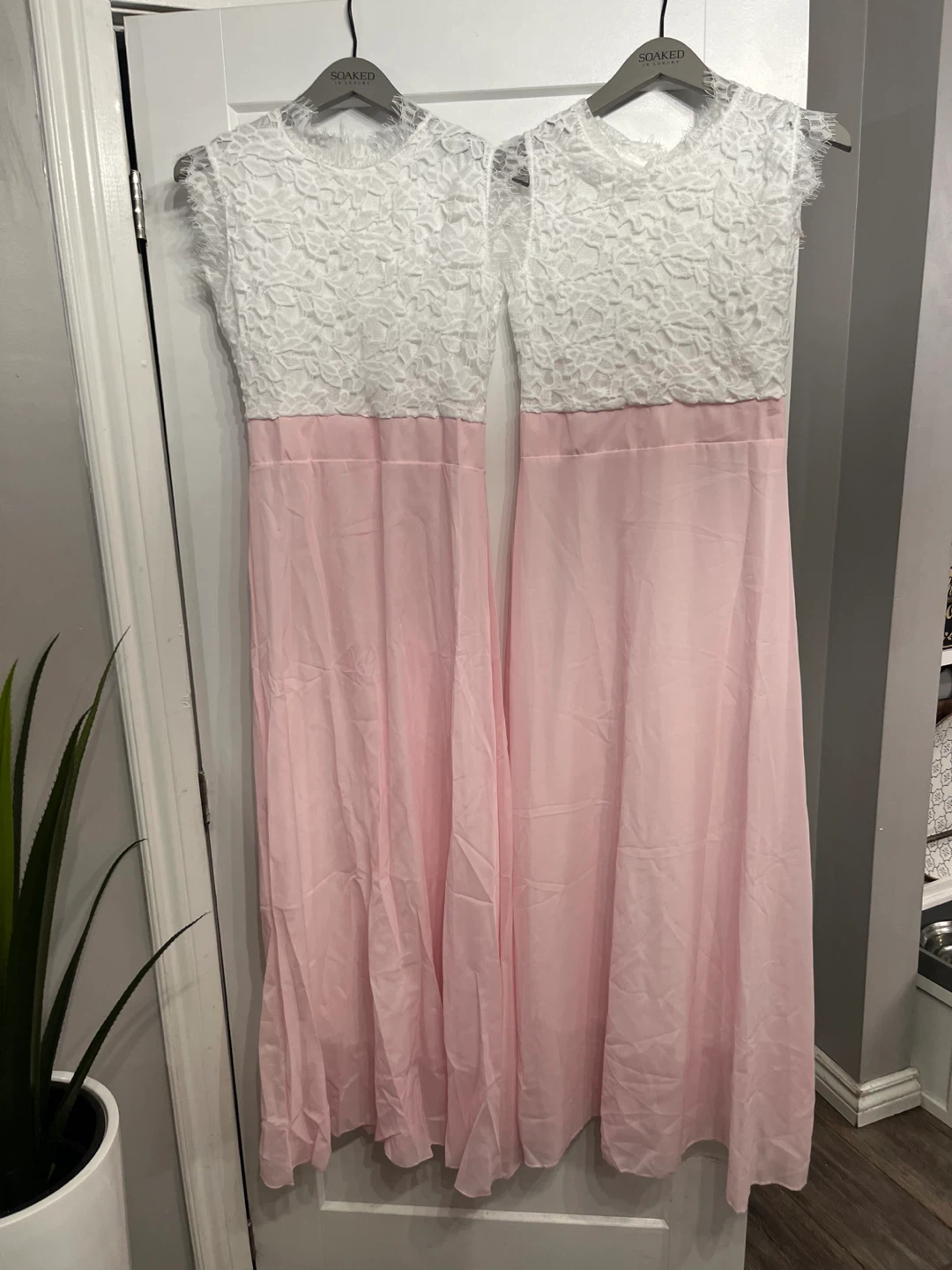 Pink shear and lace dresses