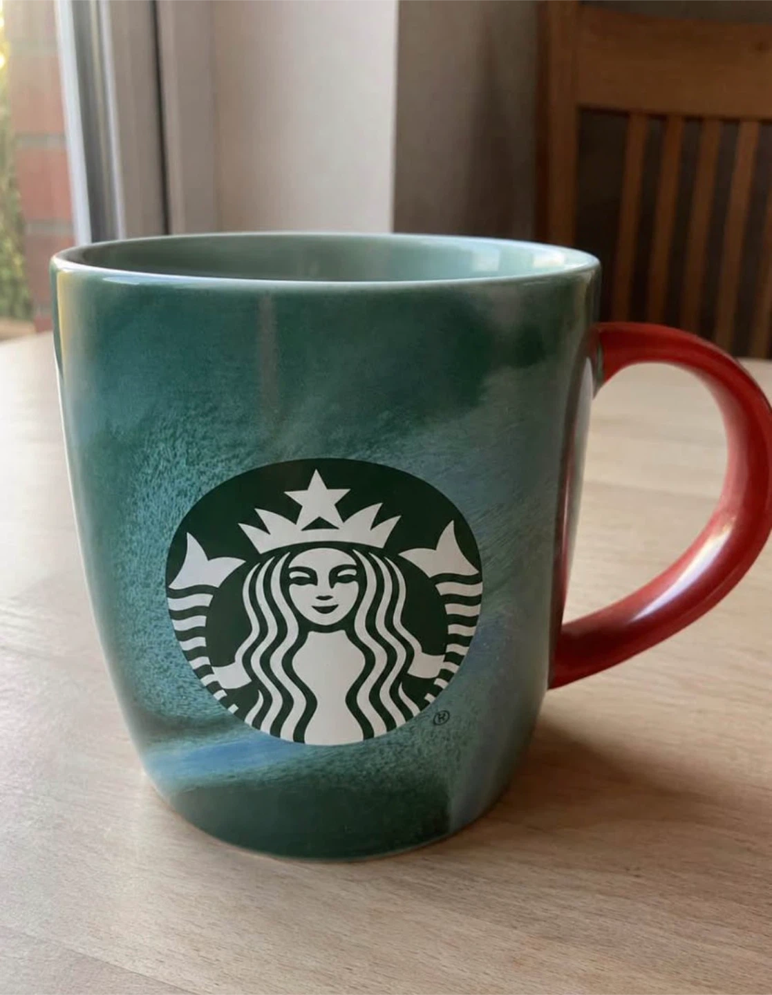 Starbucks Green Swirl Mug with Red Handle