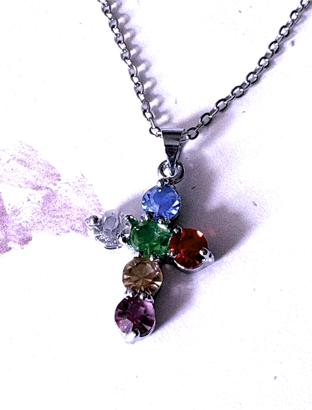Multicolor Rhinestones /crystals Cross Necklace