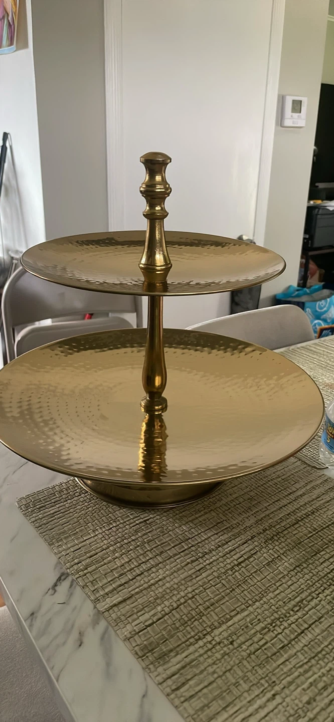 Gold Hammered Two Tier Decorative Serving Tray