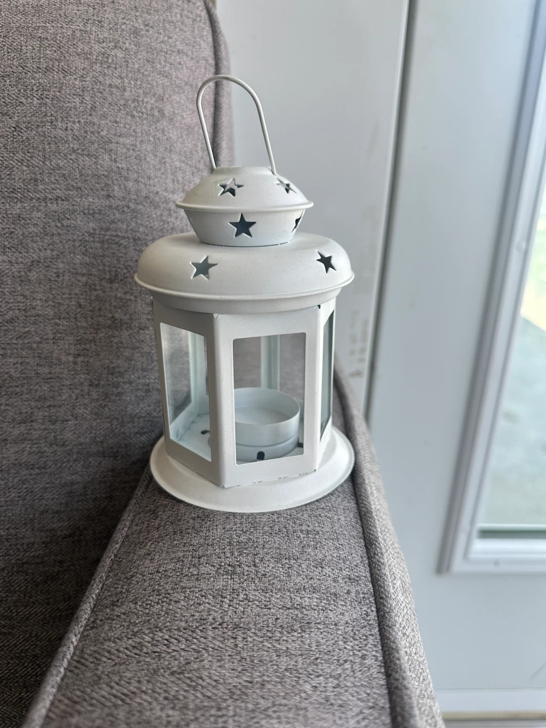 White Metal Lantern with Star Cutouts