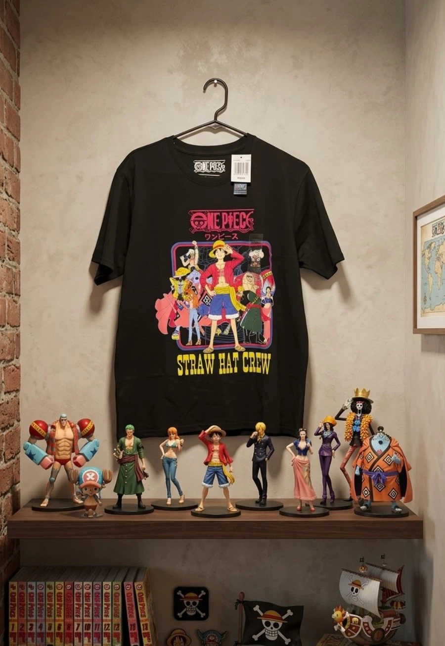 One Piece Straw Hat Crew Black T-Shirt size M