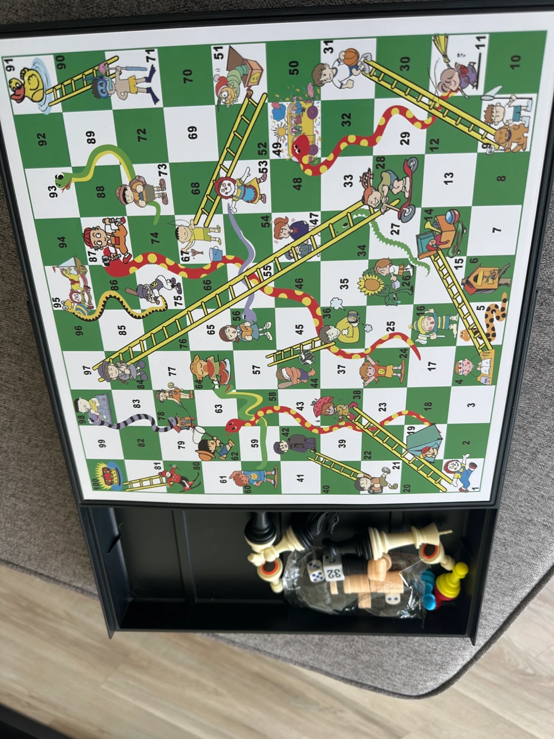 3-in-1 Game Board Set (Chess, Checkers, Snakes & Ladders)