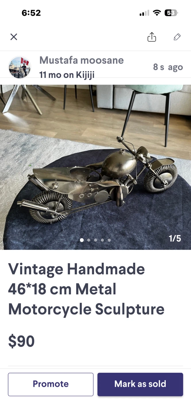 Vintage Handmade Metal Motorcycle Sculpture 46*18 cm - photo 2