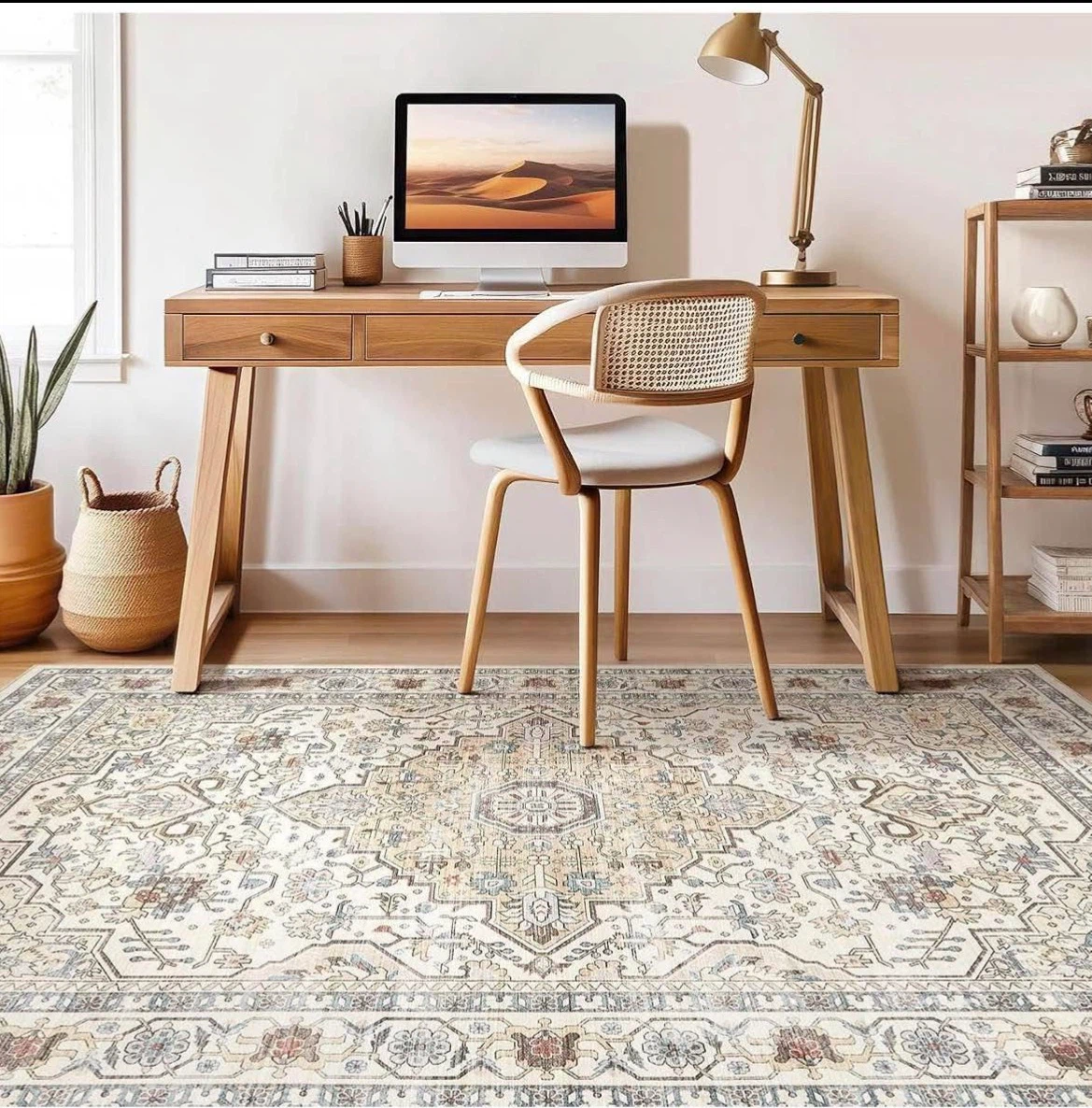 Cream and blue traditional area rug - photo 5