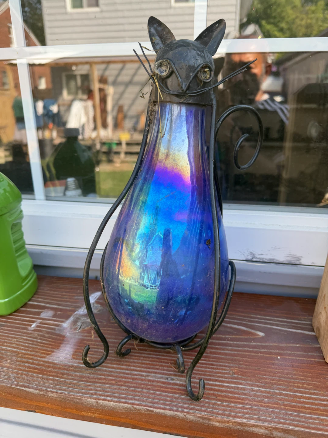 Iridescent Cat Shaped Glass Decoration