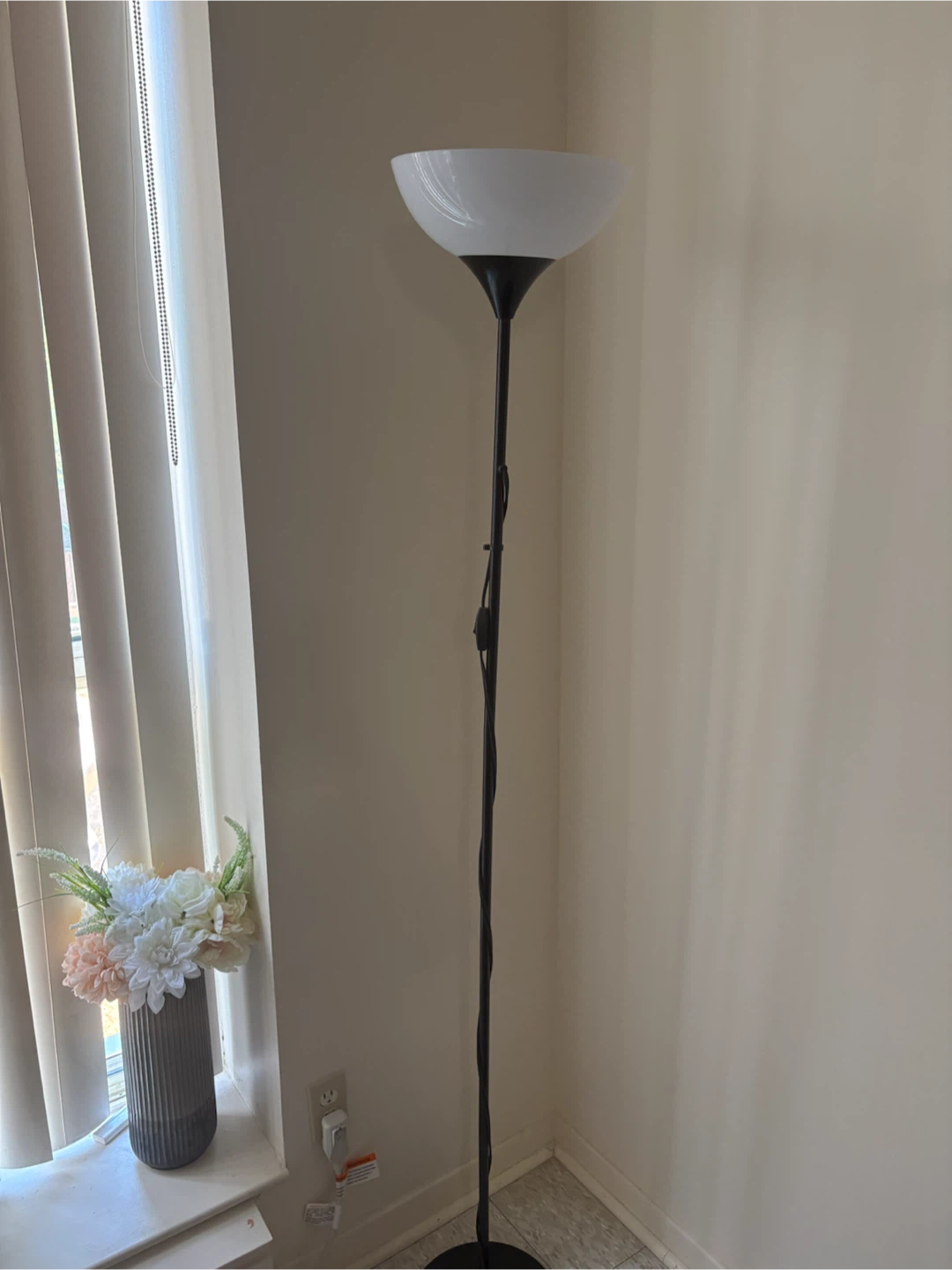 Black Floor Lamp with White Shade