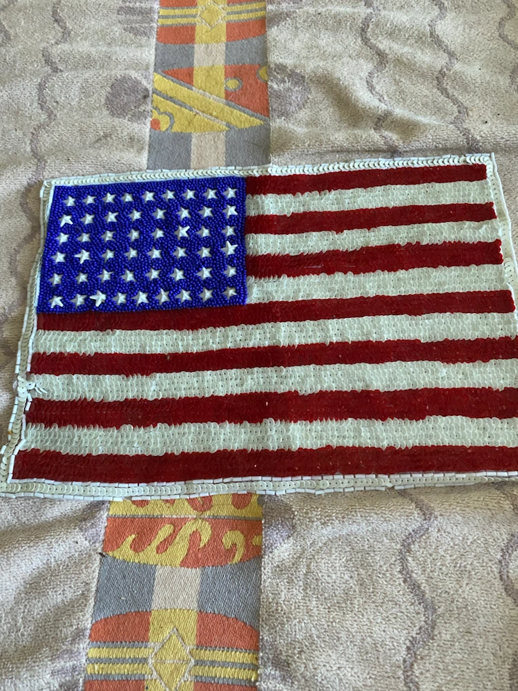 11-1/2” X 8” Handmade American flag beaded patch