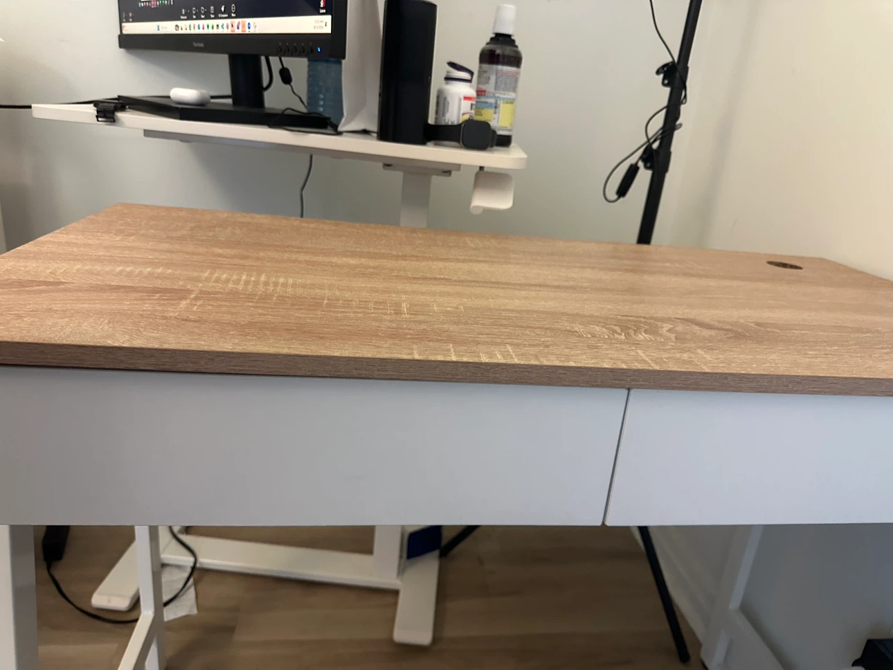 Wood Grain Desk with White Drawer - photo 2