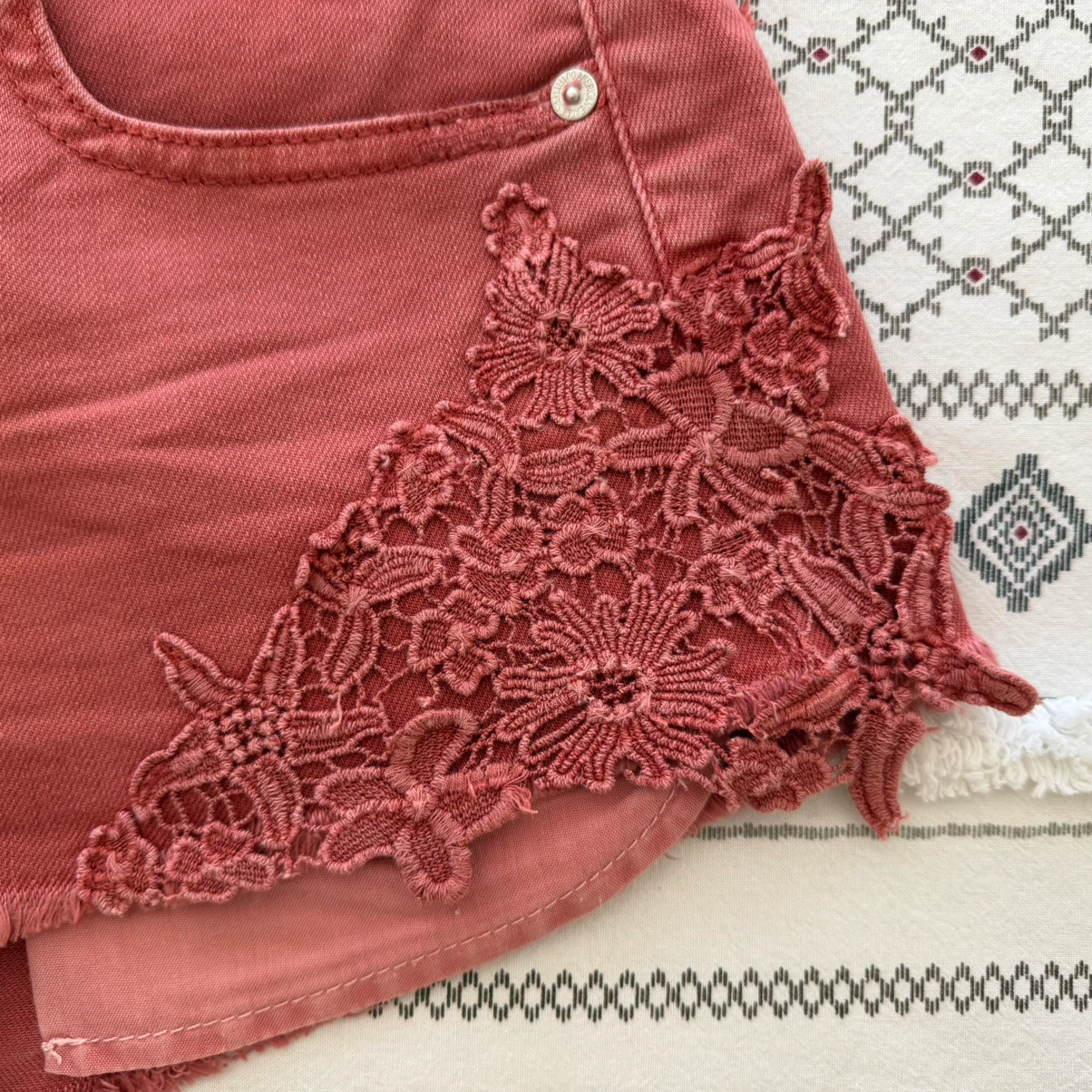 American Eagle Lace Trim Denim Shorts - Red - Size 6 - photo 3