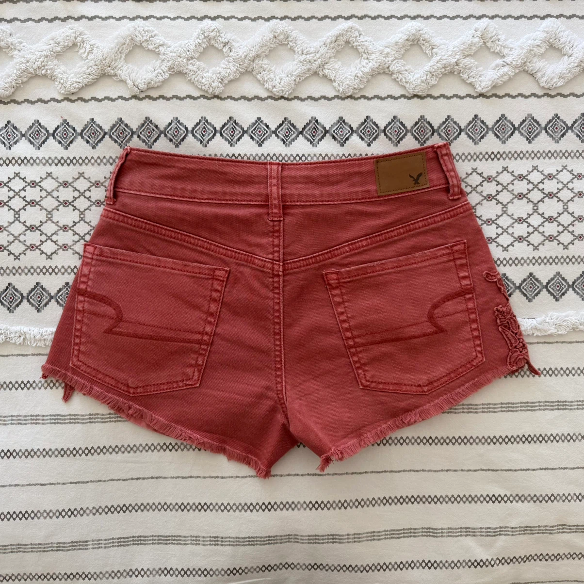 American Eagle Lace Trim Denim Shorts - Red - Size 6 - photo 4
