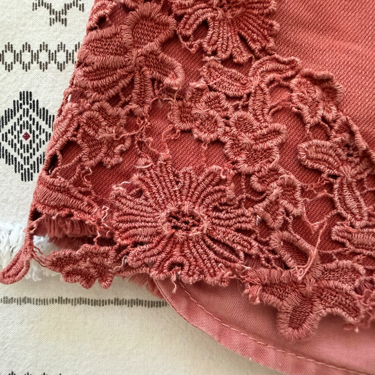 American Eagle Lace Trim Denim Shorts - Red - Size 6 - photo 5