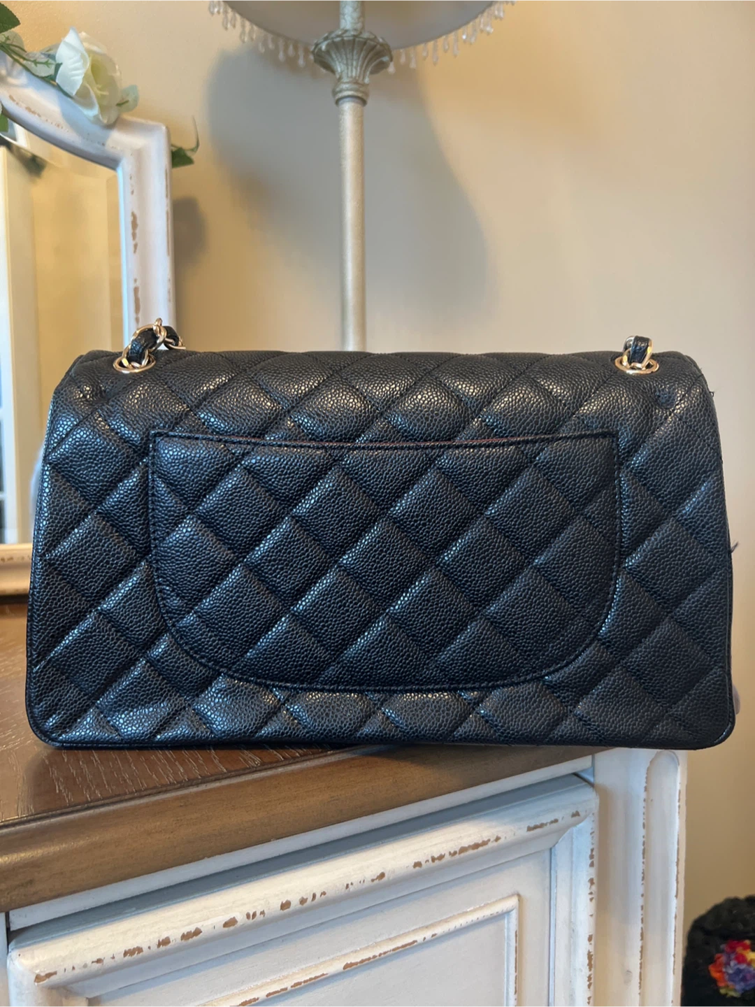 CHANEL Classic Flap Bag Black Quilted Caviar Leather Gold Chain - photo 2