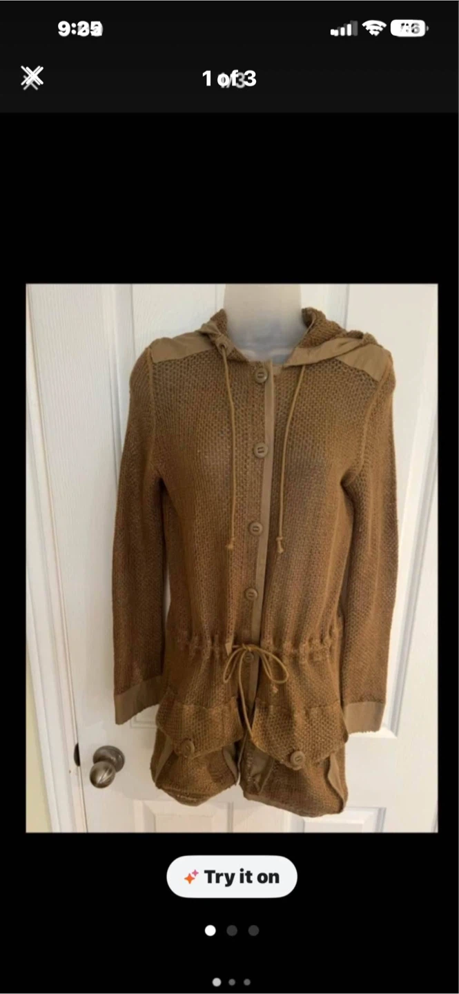 Ralph Lauren XS Linen Knit Hooded Cardigan Brown