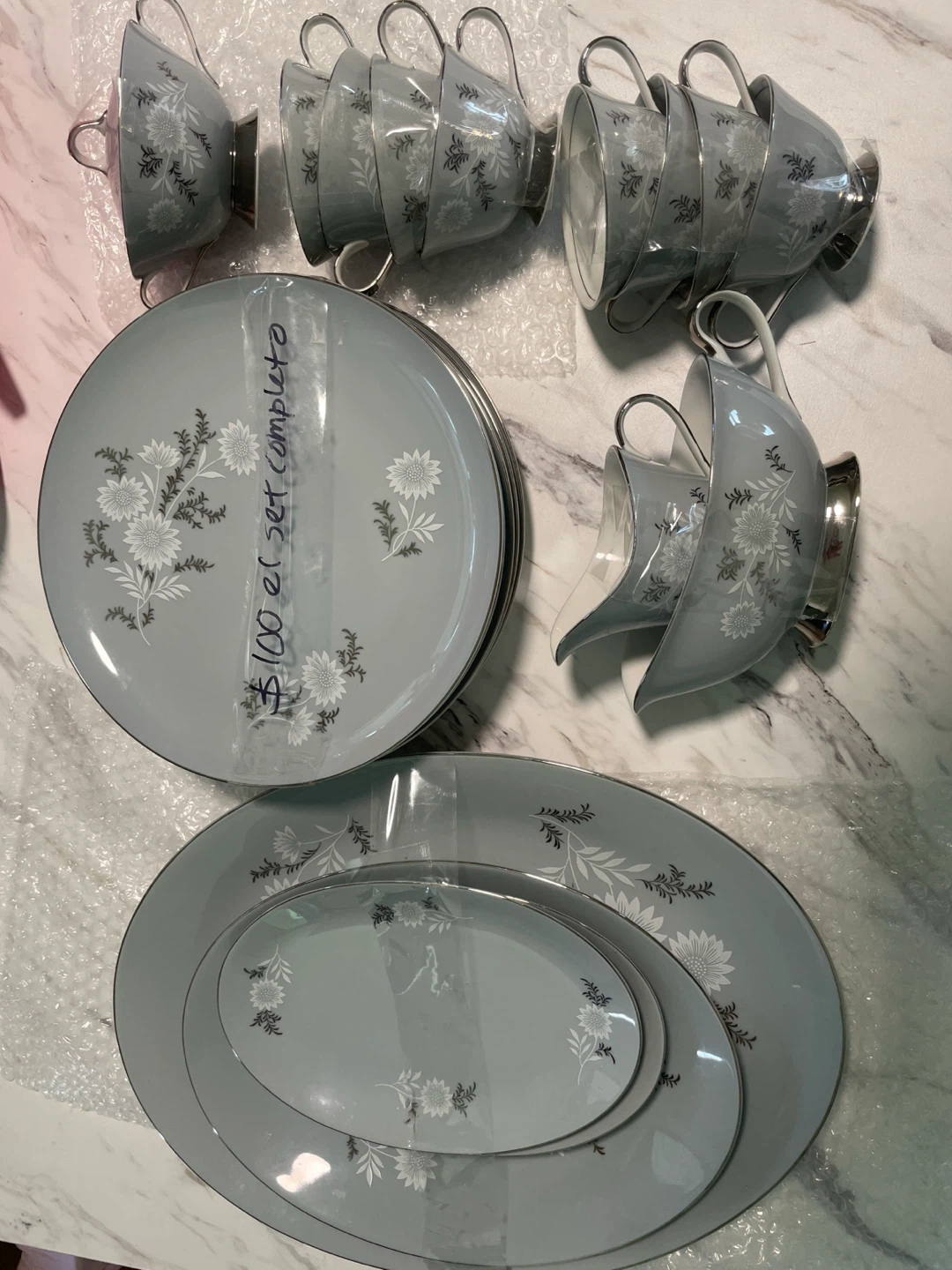 Light Blue Floral Tea and Dinnerware Set