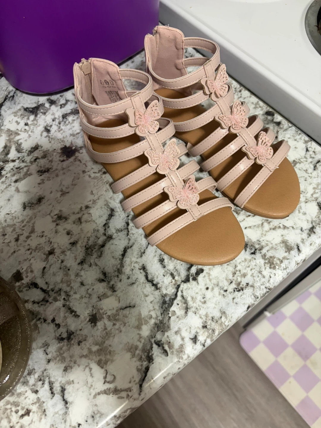 Ardene Girls Pink Gladiator Sandals with Glitter Butterflies