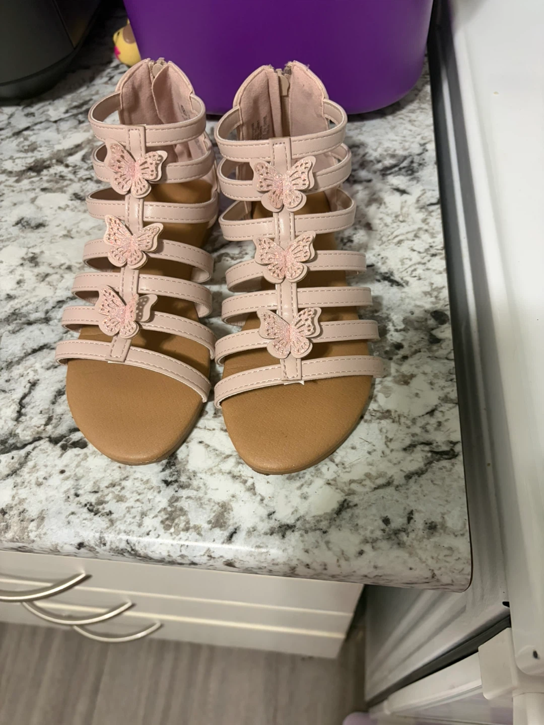 Ardene Girls Pink Gladiator Sandals with Glitter Butterflies - photo 2