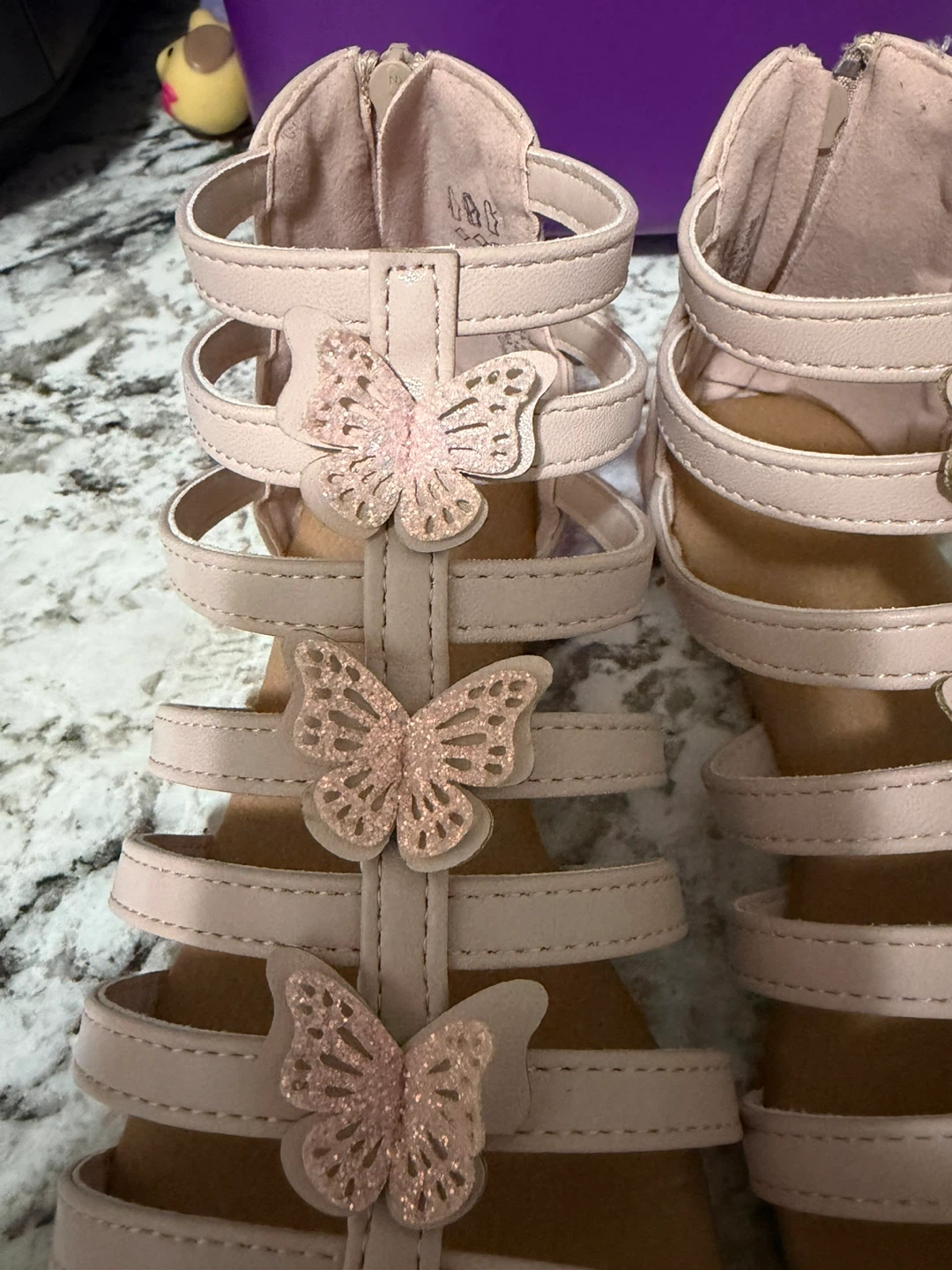 Ardene Girls Pink Gladiator Sandals with Glitter Butterflies - photo 3