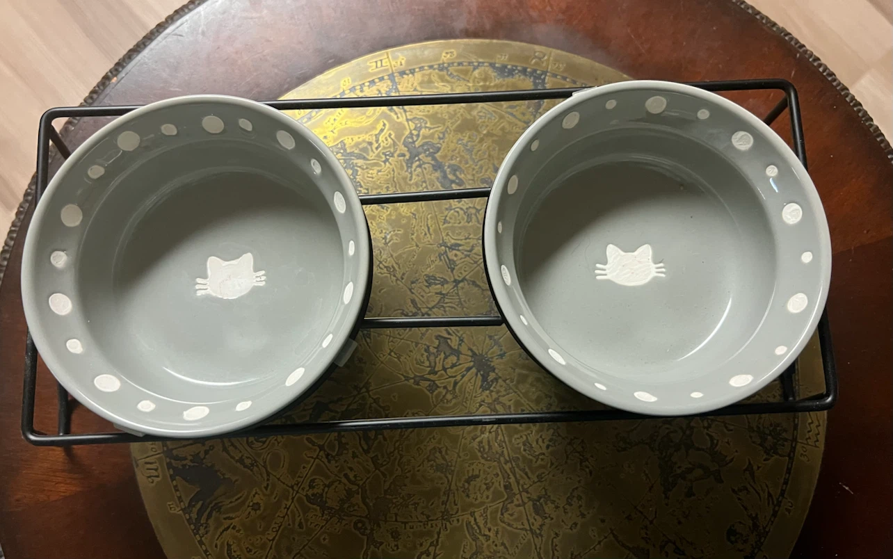 Set of 2 Cat Food Bowls with Stand