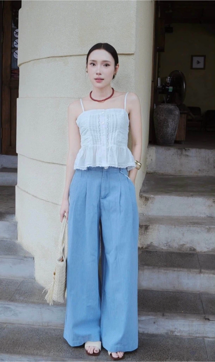 Light Blue Wide Leg Corduroy Pants