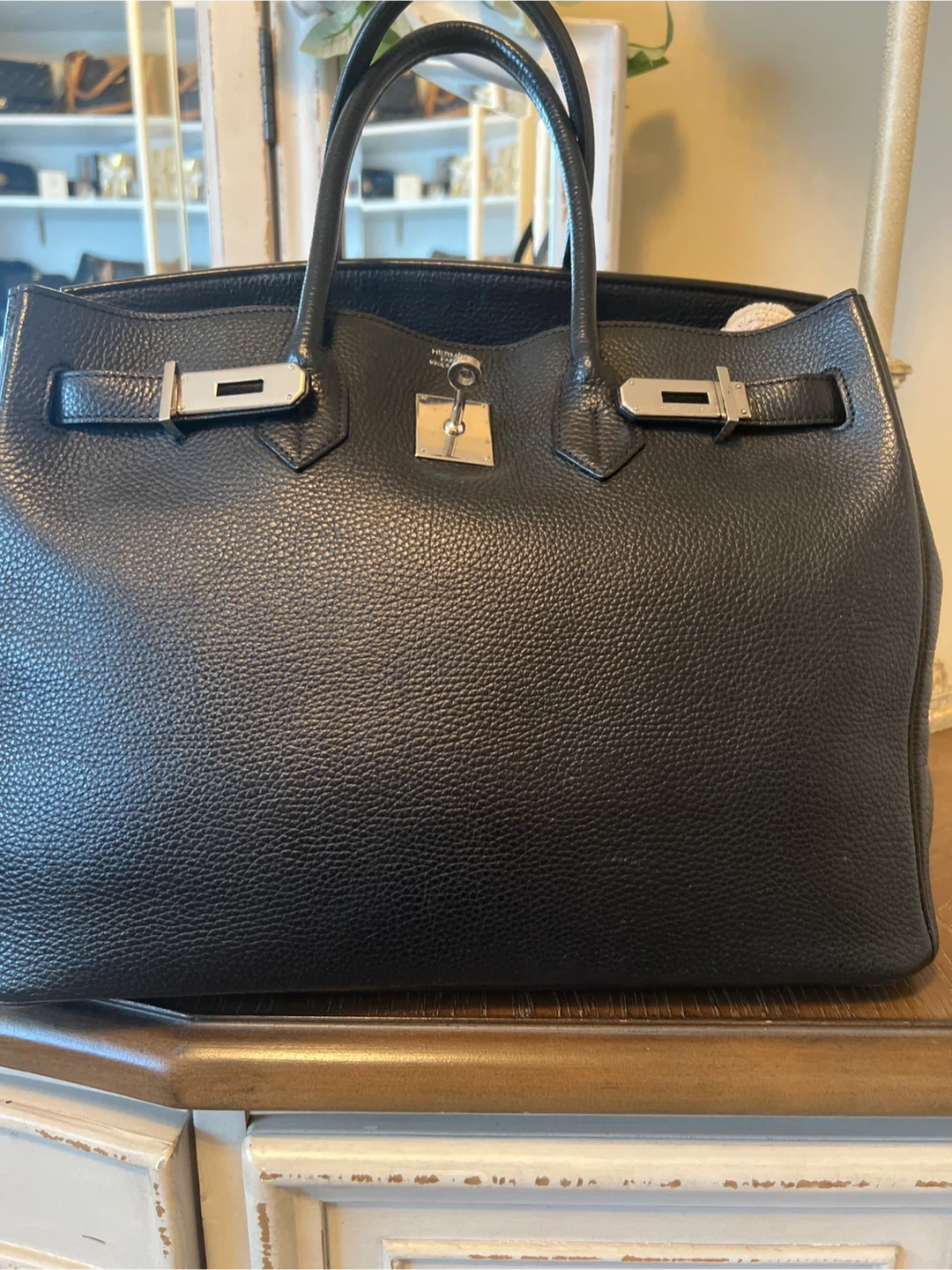 Hermès Paris Black Leather Tote Bag