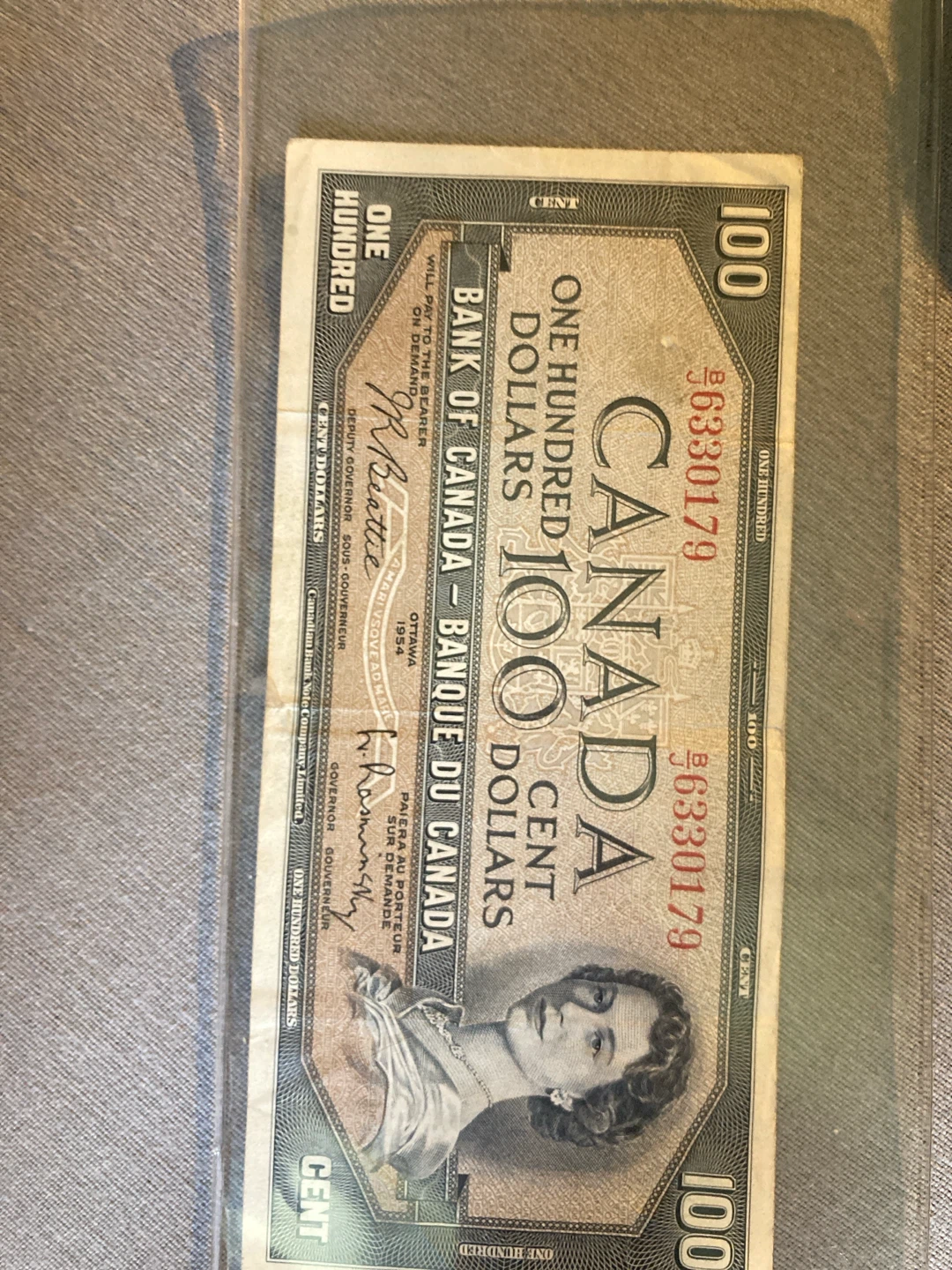 1954 Bank of Canada 100 Dollar Bill - photo 2