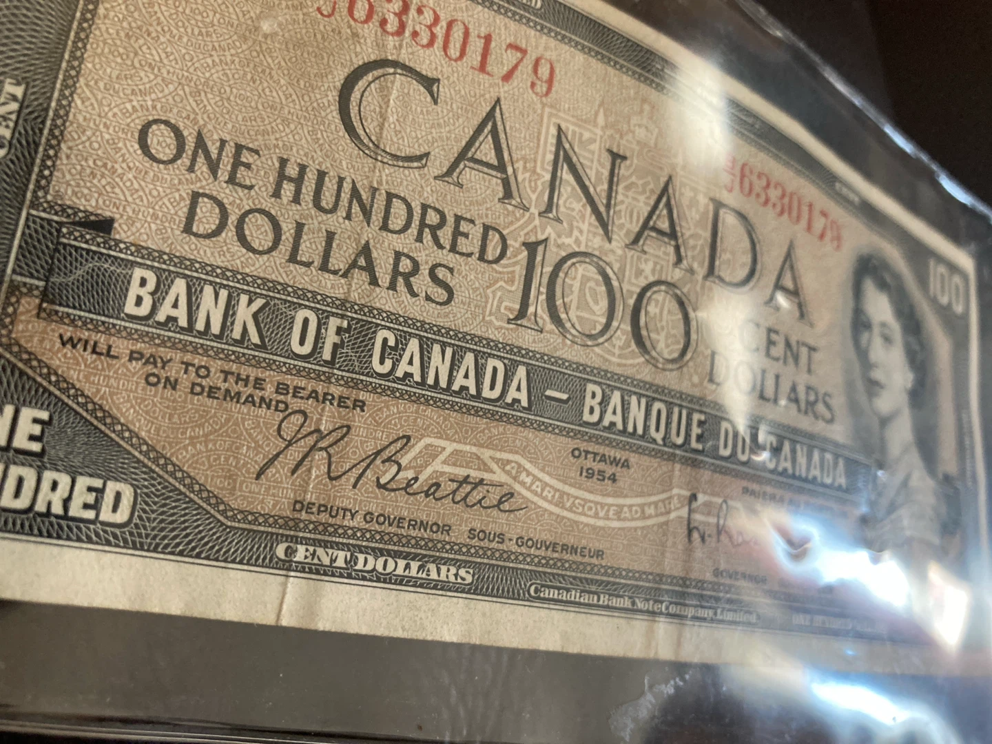 1954 Bank of Canada 100 Dollar Bill - photo 4