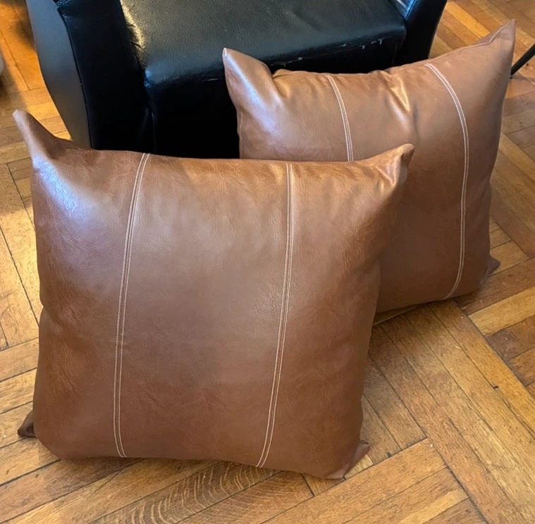 2 Brown Faux Leather Accent Pillow