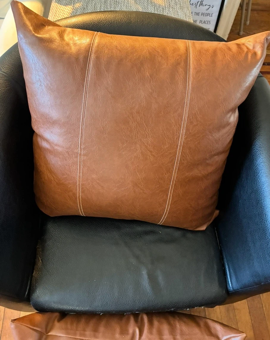 2 Brown Faux Leather Accent Pillow - photo 2