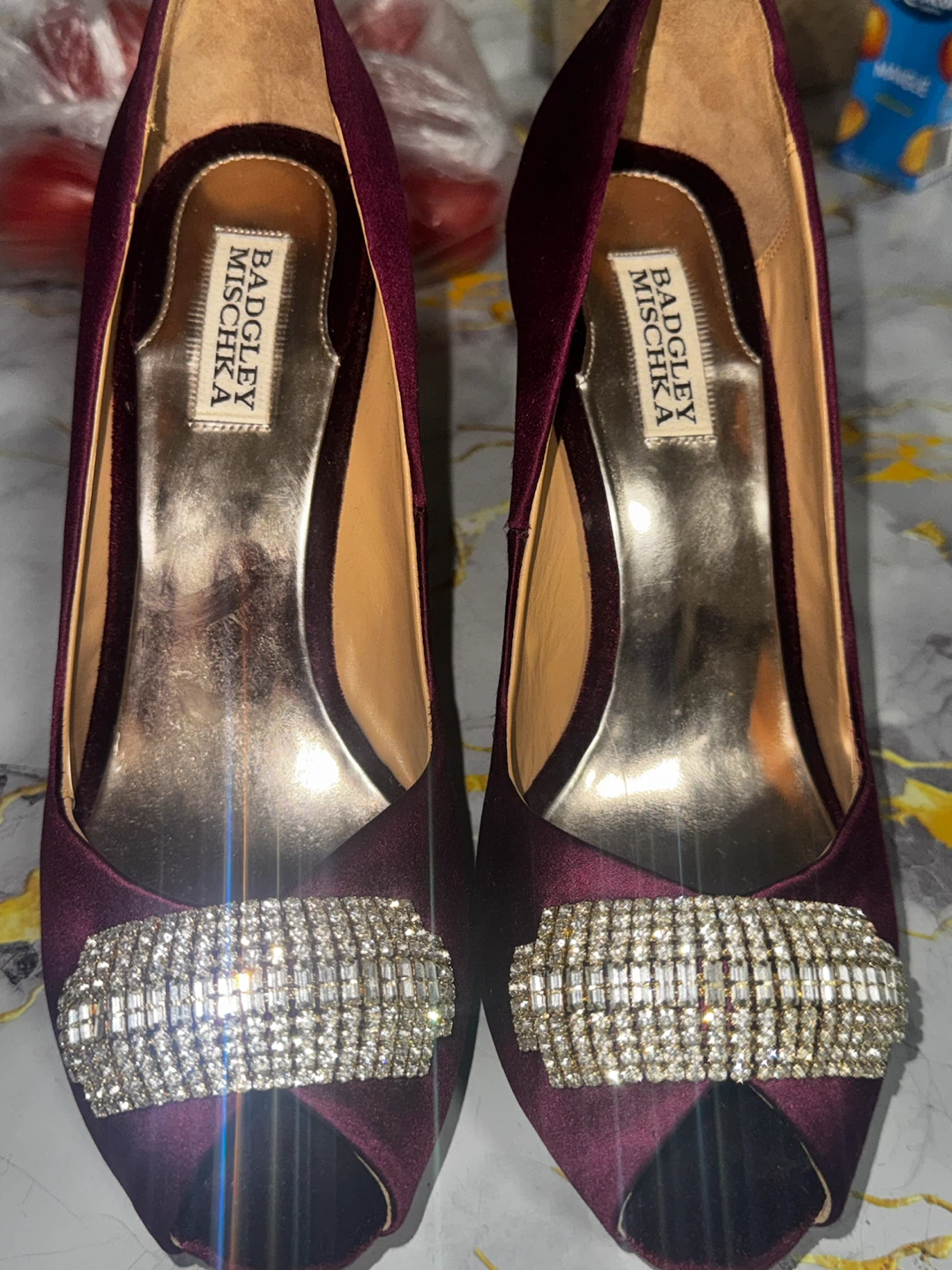 Badgley Mischka Embellished Peep-Toe Heels