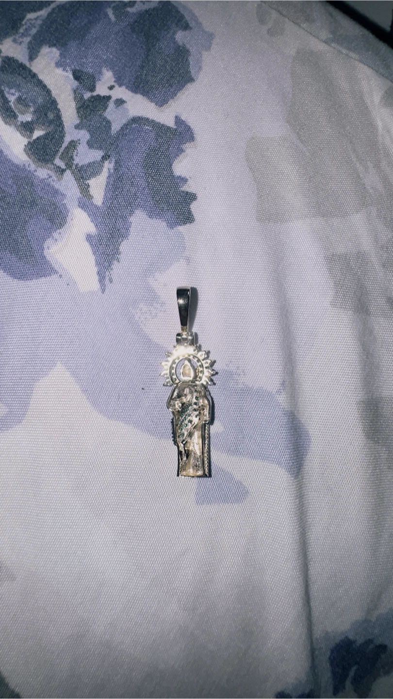 Saint Jude Pendant with Green and Clear Stones - photo 2